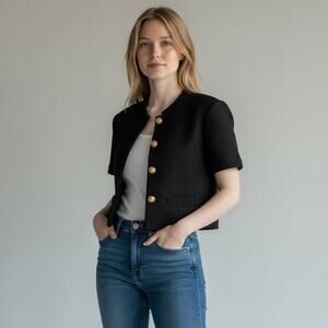 Derek Lam 10 Crosby Tweed Textured Cropped Blazer NWT Women's Sz S Black